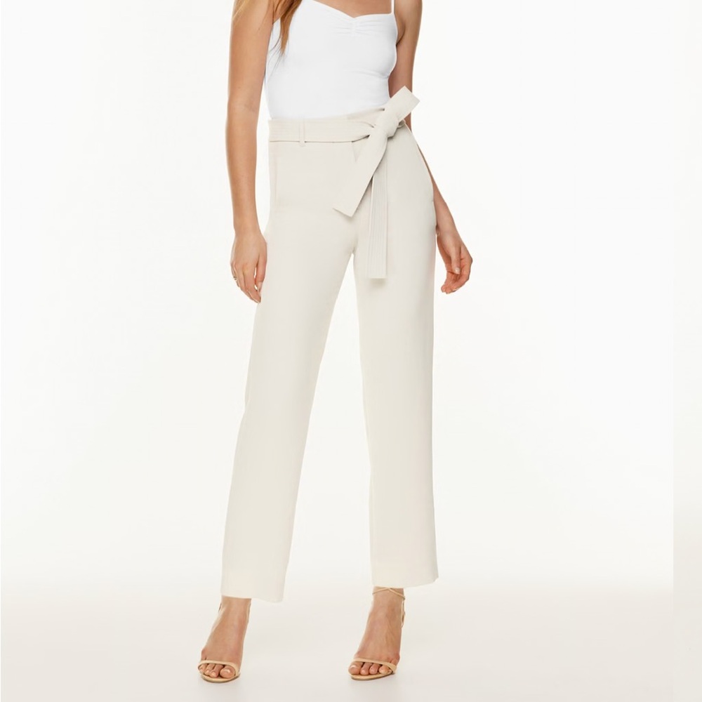 Fate Cream High-Waisted Trousers with Tie-Waist